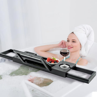 Utoplike Bamboo Bathtub Caddy Tray for Tub, Expandable Bath Table Trays