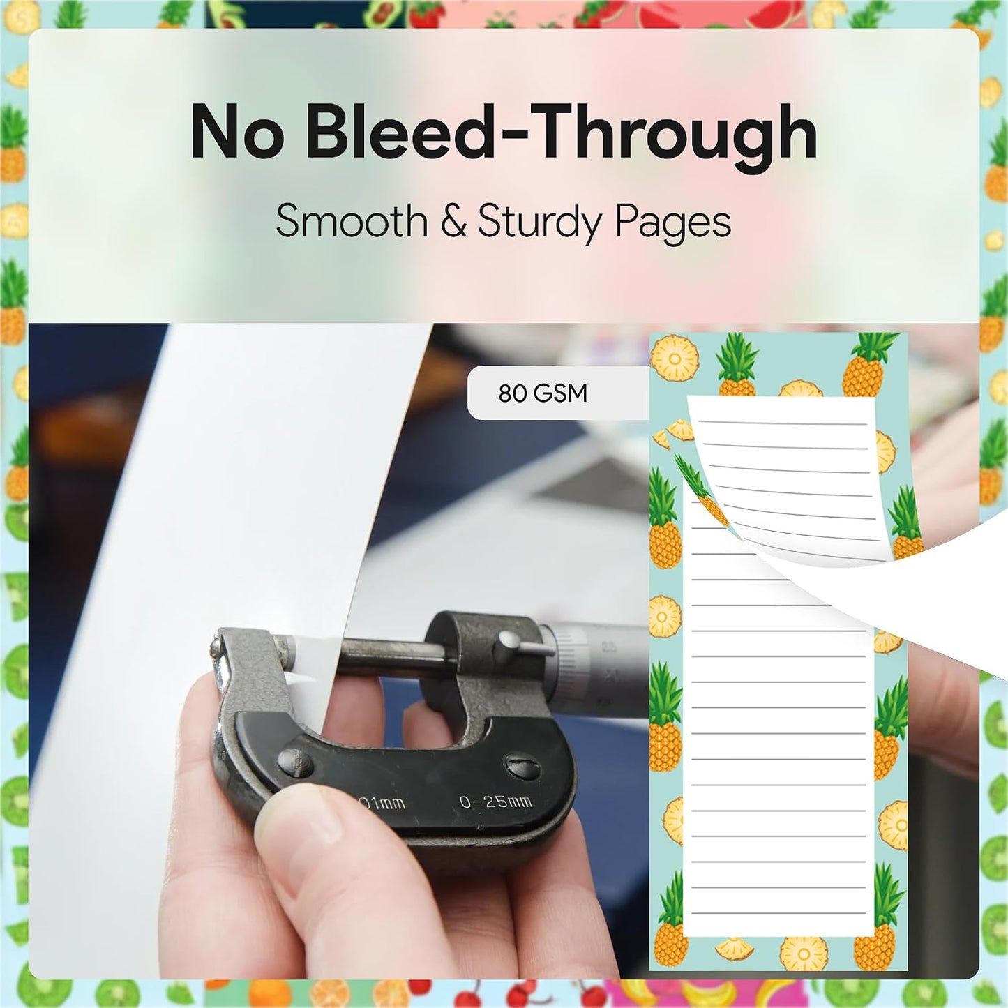 8 Magnetic Notepads – Notepads for Grocery List, Shopping List, To-Do List, Reminders -Strong Magnetic Back- Memo Notepad with Realistic Fruit Designs | 25 Sheets per Pad 7.5 x 3.5 inch (8 Pack)