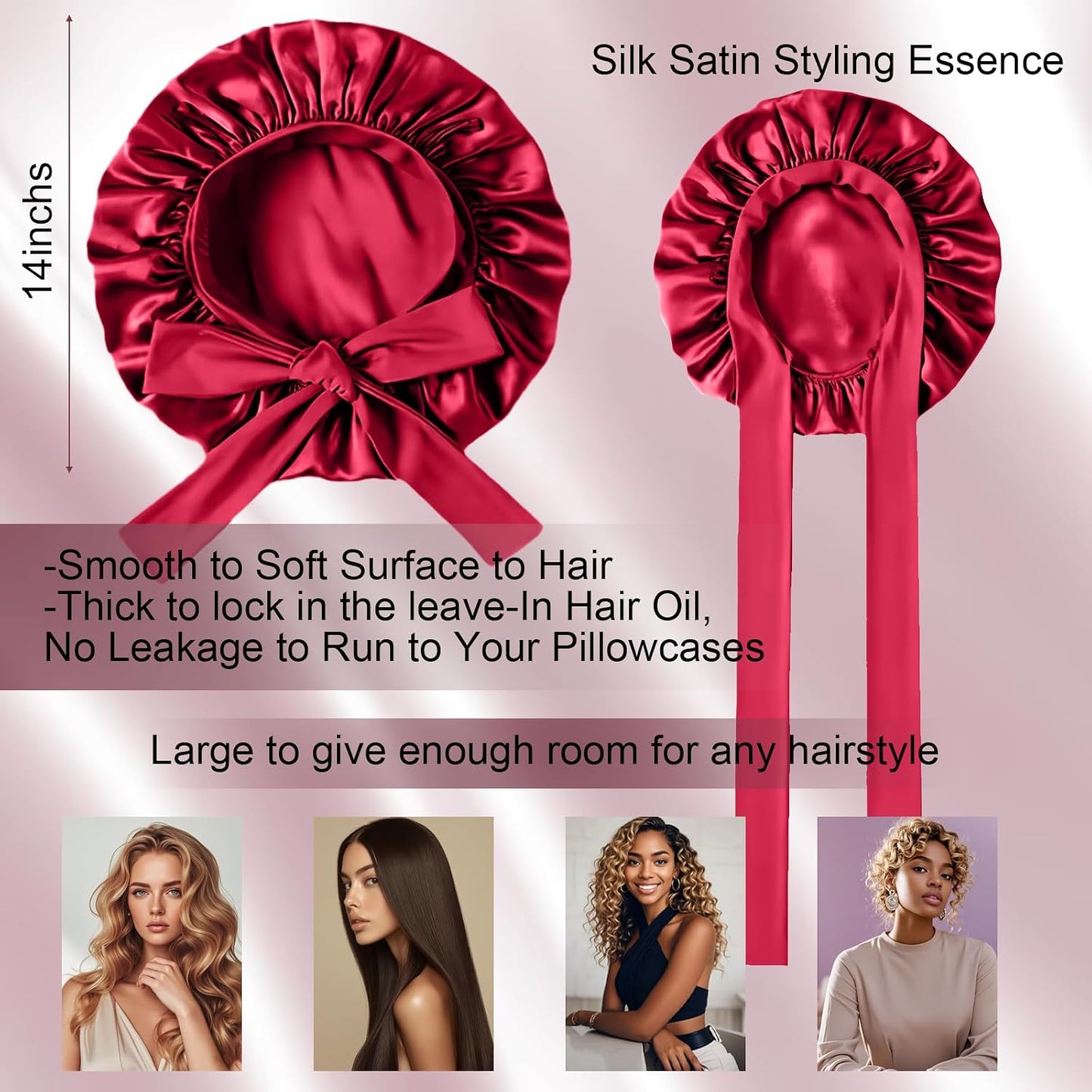 Silk Bonnet for Women, Satin Bonnet for Sleeping, Large Sleep Cap with Elastic Tie Band for Curly Hair