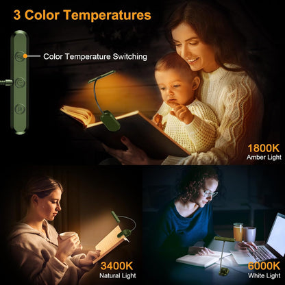 Gritin Rechargeable Book Light for Reading in Bed with 19 LED | Eye Caring 3 Color Temps,5 Brightness Levels,Memory Function,90 Hrs Runtime Flexible Goose Neck Clip on Light for Book Lovers