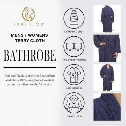 Cotton Unisex Terry Robe, Soft And Absorbent Robes For Men And Women, Bathroom Accessories