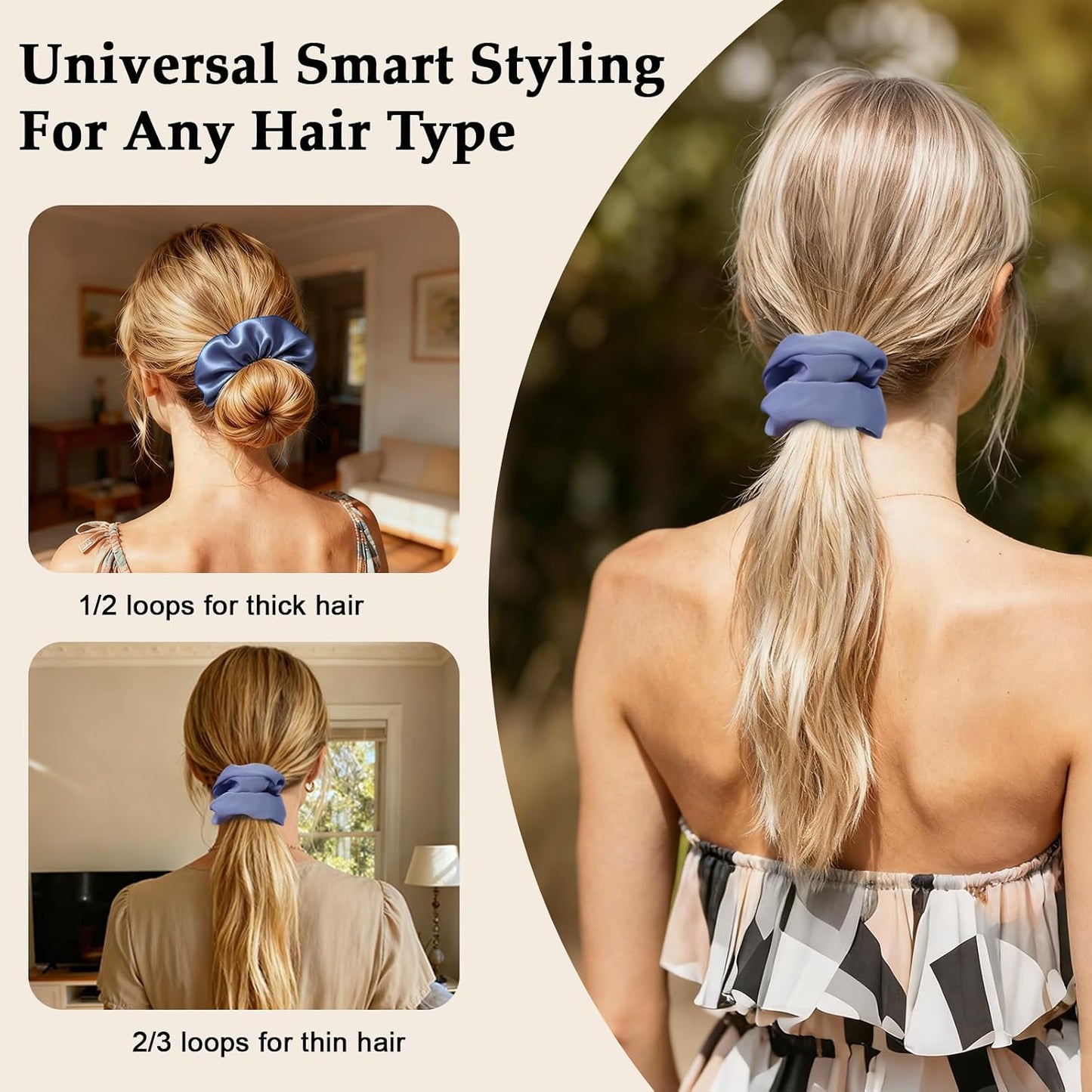 Satin Scrunchies for Women – 8PCS Blush & Brown Silk Hair Ties Set – No Crease, Frizz-Free, Gentle Elastic Hair Bands, Soft & Stylish Everyday Hair Accessories Gifts