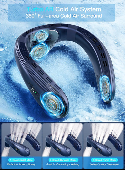 Neck Air Conditioner Portable, Neck Fan with Large Cooling Plate | NTC Control,Upward Downward Back Airflow, 6000mAh Bladeless Wearable Fan for Outdoor, Travel, Office, Golf (Blue)