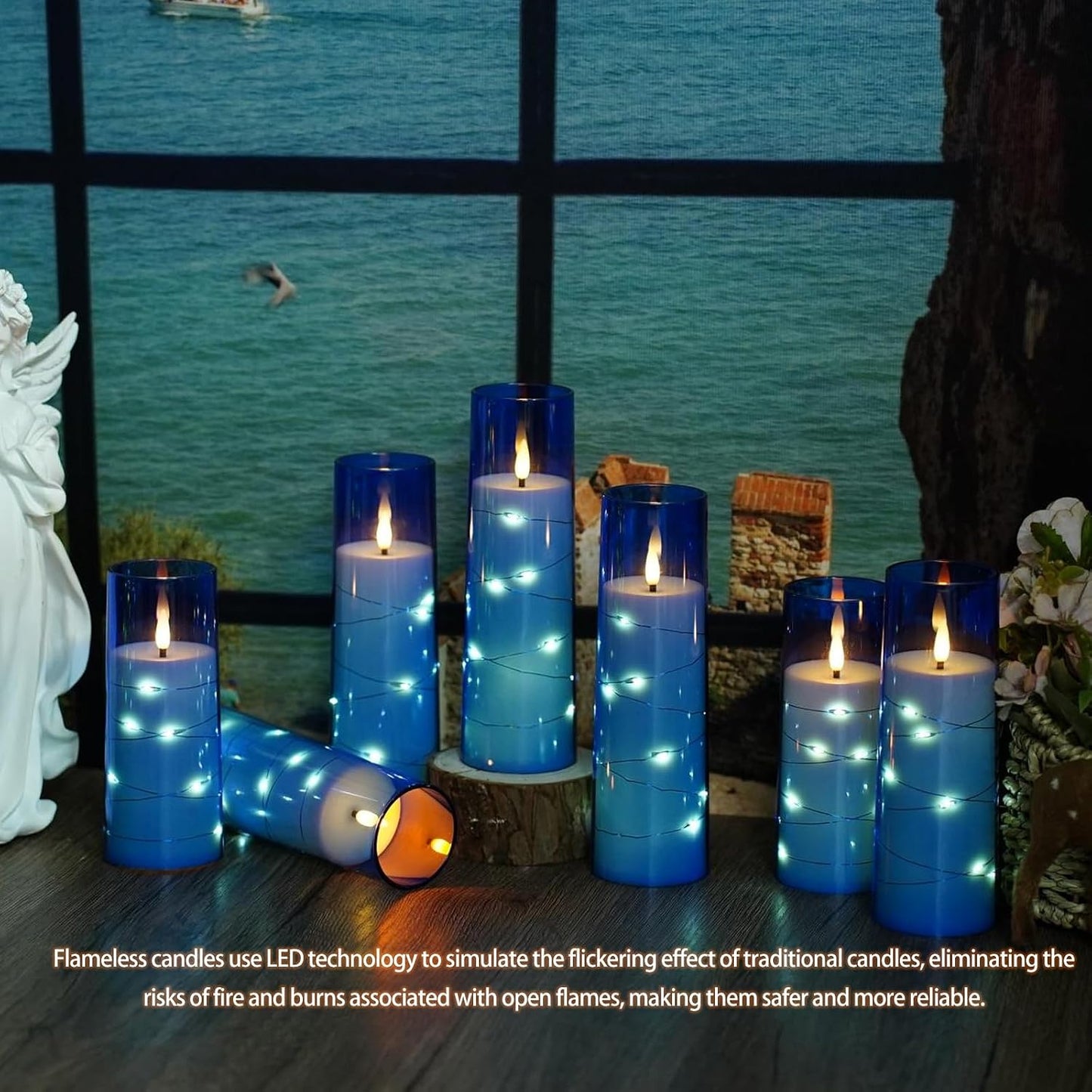 Nimiko Flickering Flameless LED Candles,Battery Operated Candles 24 Pcs with Embedded Star String,Acrylic LED Pillar Candles with Remote,Suitable for Home Decoration to Create an Atmosphere (White)