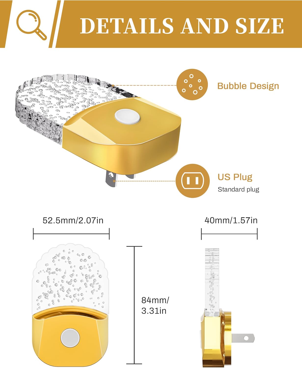 DORESshop Night Lights Plug Into Wall [2 Pack], Amber Warm Night Light, 1800K, Dusk to Dawn Sensor, Adjustable Brightness LED Night Light for Bathroom, Hallway, Stairway