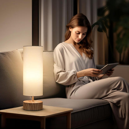 Touch Table Lamp, 3-Way Dimmable Modern Minimalist Accent Bedside Lamp with Cylinder Fabric Shade, Night Light Nightstand Desk Lamp for Bedroom Living Room Kitchen, 9W LED Bulb Included