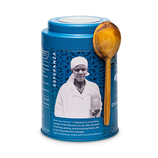 JusTea CHAMOMILE DREAM Loose Herbal Tea, 40+ Cup Tin + Spoon, Caffeine Free