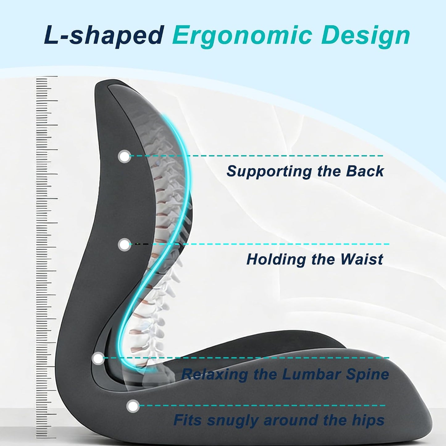 Seat Cushion for Office Chair and Car, Lumbar Support Pillow for Office Chair, Memory Foam Ergonomic Seat Cushion for Long Sitting, Back & Tailbone Pain, Sciatica - Dark Gray & Light Gray