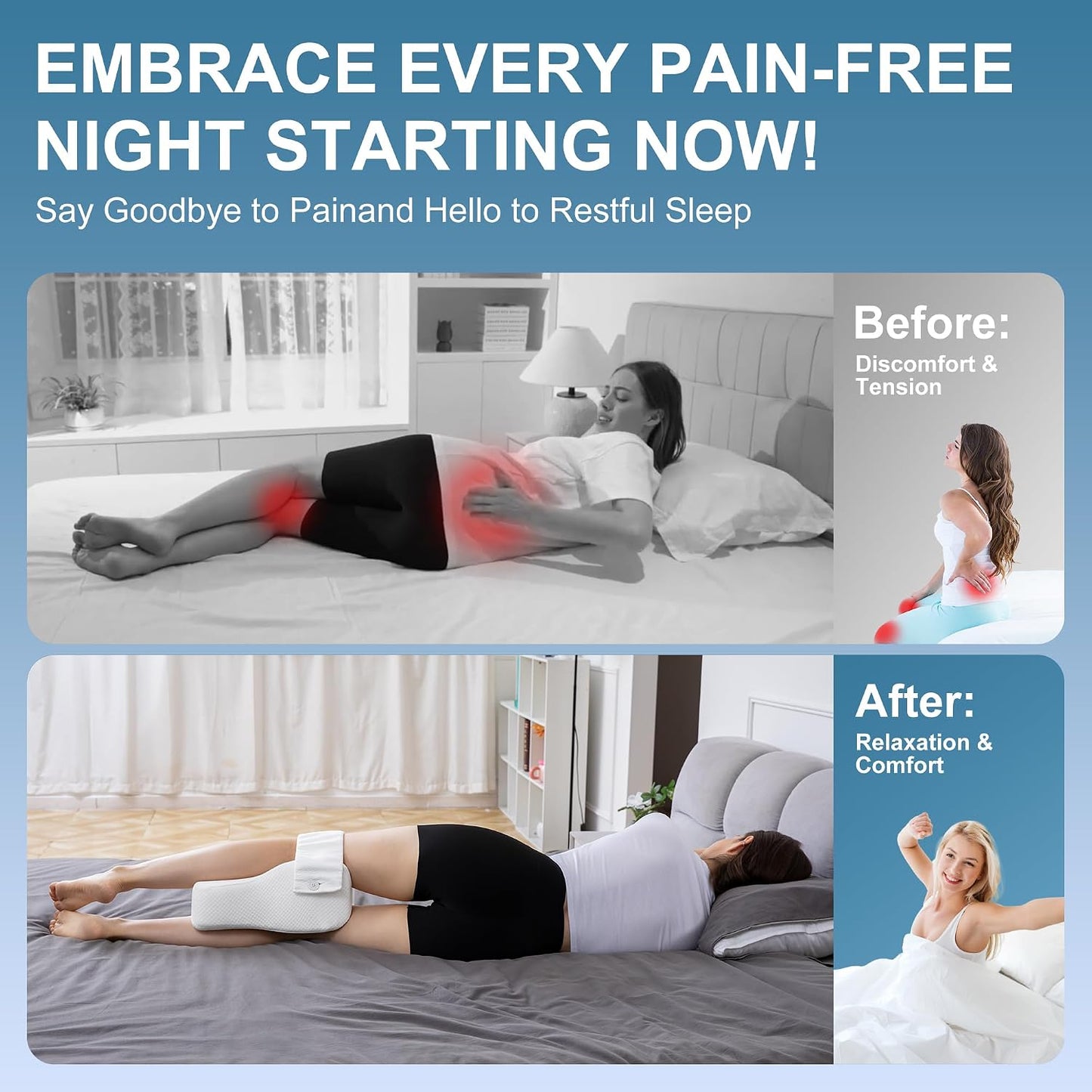 UJPFEO Knee Pillow for Side Sleepers,Leg Pillows for Sciatica,Knees,Hips,Joints Between Legs,Back Pain Relief When Side Sleeping Spine Alignment Support for Knee Surgery Recovery