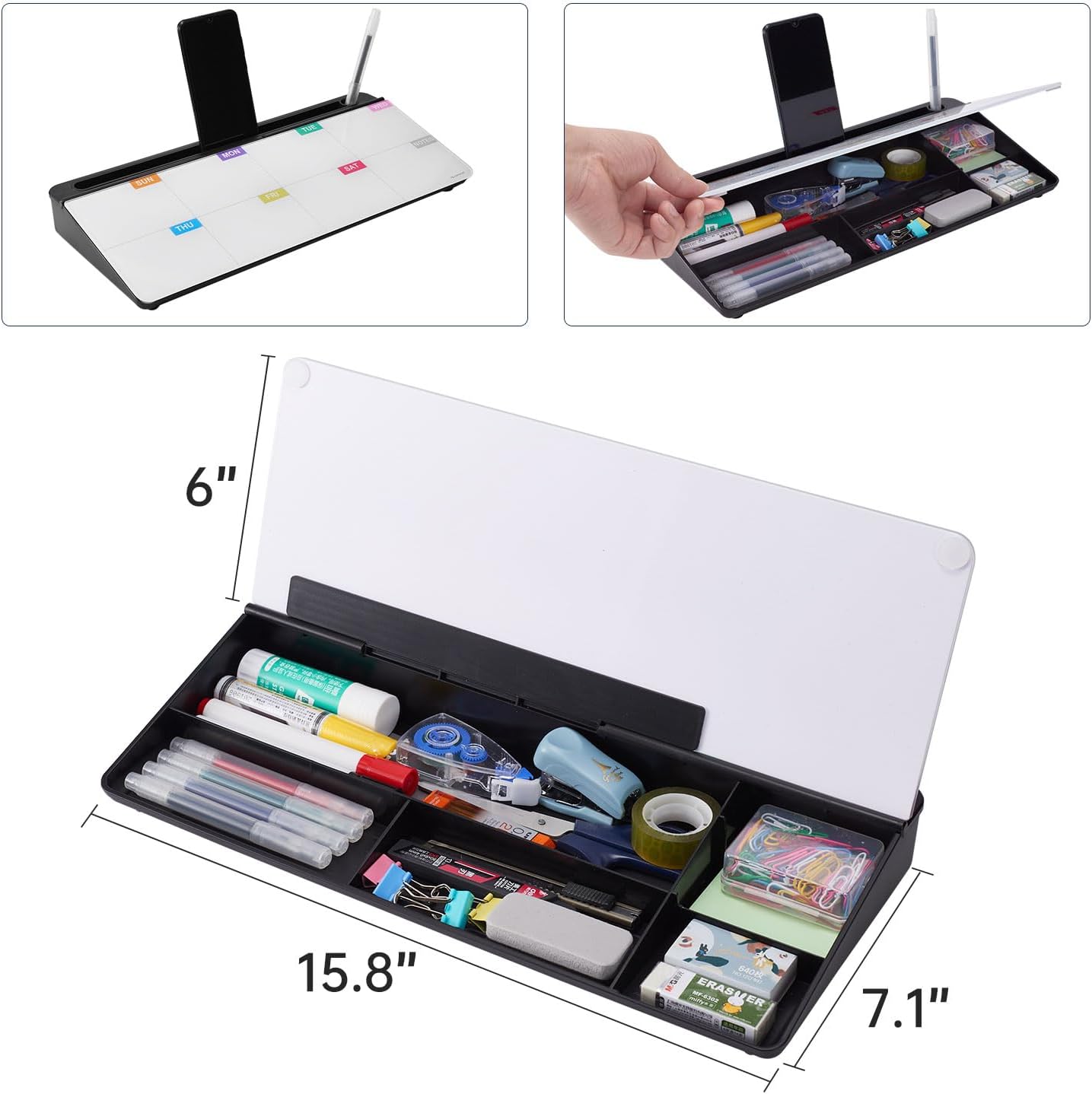 TSJ OFFICE Whiteboard Weekly Dry-Erase-Board - Desktop White Board Calendar Desk Organizers with Accessories Computer Keyboard Stand with Drawer, for Office, Home, School Supplies - White Calendar
