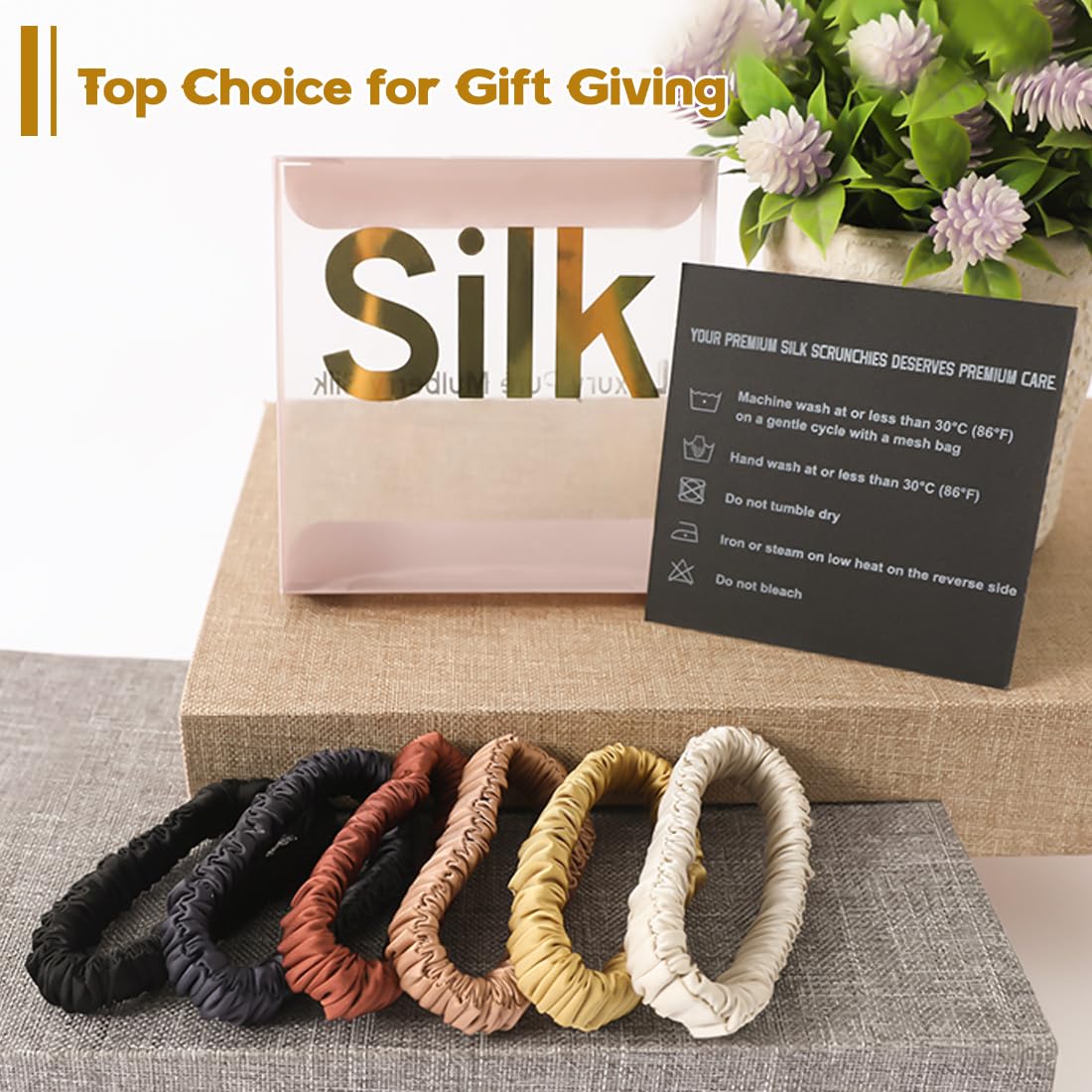 6PCS Silk Scrunchies for Hair, 100% Mulberry Silk Hair Ties, Scrunchies for Women Girls, Elastic Ponytail Holders No Damage