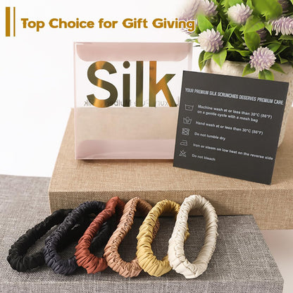 6PCS Silk Scrunchies for Hair, 100% Mulberry Silk Hair Ties, Scrunchies for Women Girls, Elastic Ponytail Holders No Damage