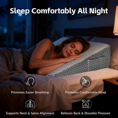 Wedge Pillow for Sleeping, 7.5" Bed Wedge After Surgery, Back Pain Relief, Memory Foam Pillow Triangle Incline Wedge for Back Support, Leg Elevation