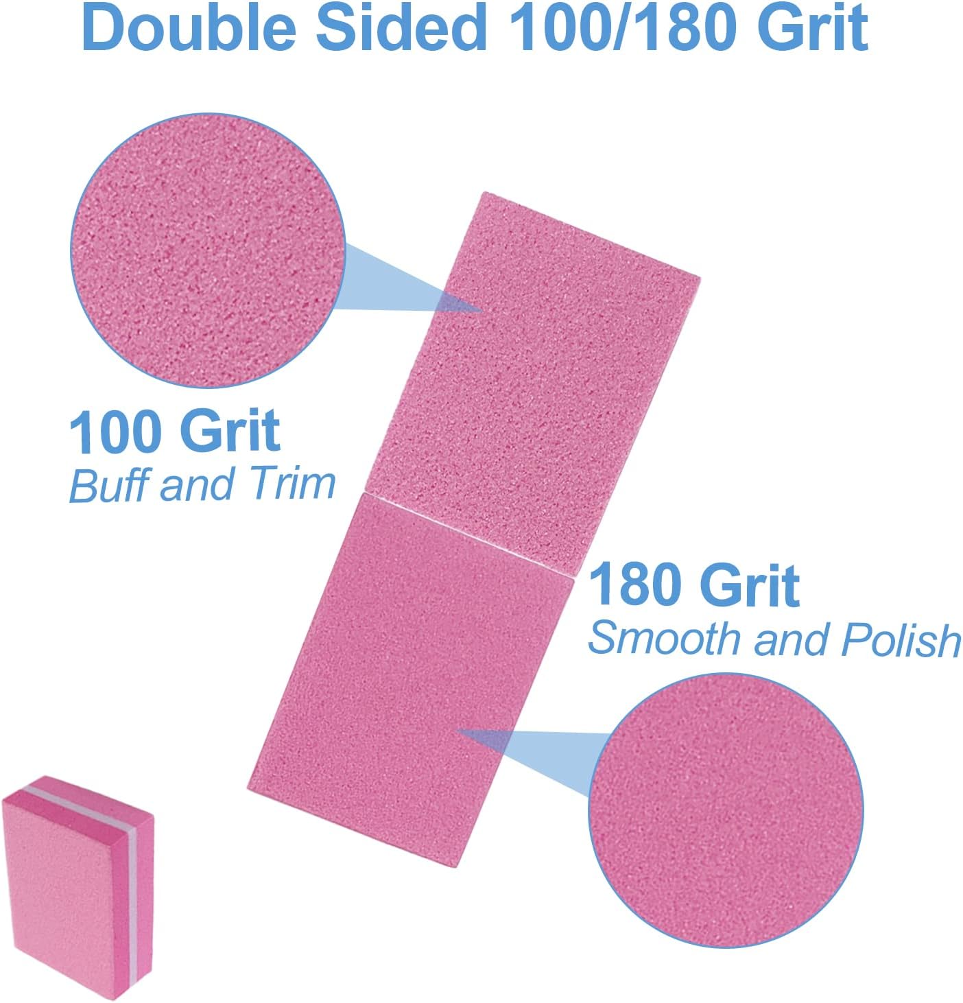 Nail Buffers (100 Pack), Mini Buffer Block Nail File for Acrylic and Natural Nails, 100/180 Grit Nail Buffer Block Bulk Buffing Blocks for Nail Buff Professional Manicure File Blocks Set Hot Pink
