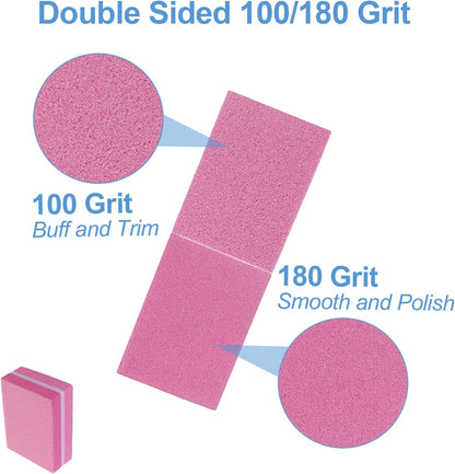 Nail Buffers (100 Pack), Mini Buffer Block Nail File for Acrylic and Natural Nails, 100/180 Grit Nail Buffer Block Bulk Buffing Blocks for Nail Buff Professional Manicure File Blocks Set Hot Pink