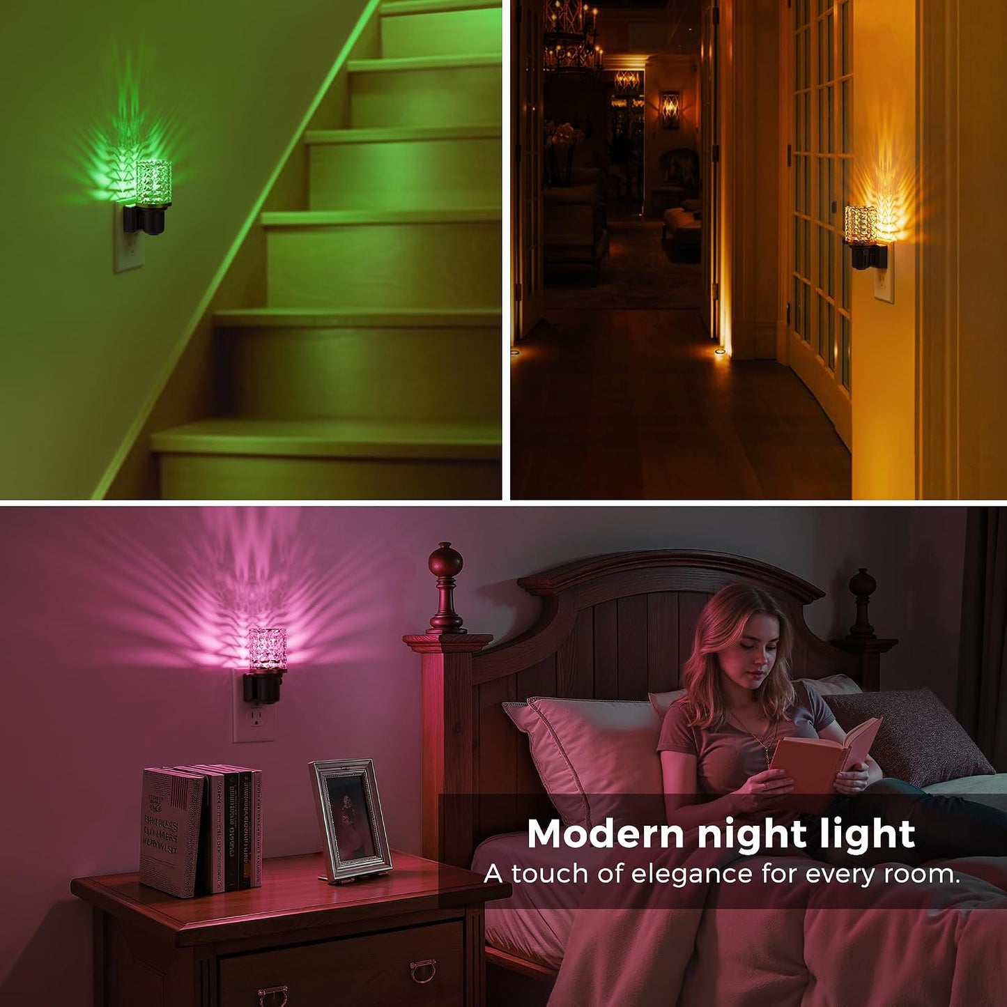 L LOHAS LED Night Light, Dimmable Night Lights Plug into Wall, Automatic Night Lights Plug in with Auto Light Sensor,Adjustable Brightness Amber LED Night Light, for Bedroom Hallway Home Decor