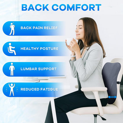 Gel Seat Cushion & Lumbar Support Pillow Set, Cooling Memory Foam for Tailbone & Sciatica Pain Relief, Ergonomic Office Chair Cushion with Breathable Mesh Cover for Car, Home, Wheelchair (Black)