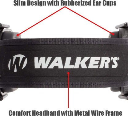 Walker's Razor Slim Passive Earmuffs Ultra Low Profile 27dB NRR Light Weight