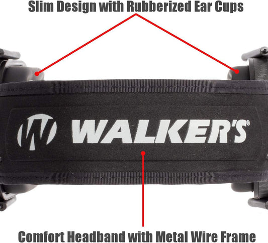 Walker's Razor Slim Passive Earmuffs Ultra Low Profile 27dB NRR Light Weight