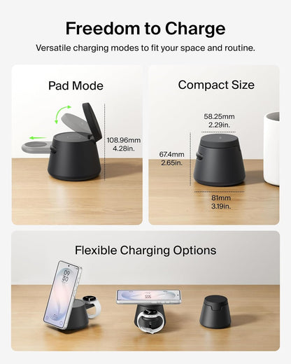 Belkin Qi2.2 25W Magnetic Wireless Charging Station, 3 in 1 Samsung Charger