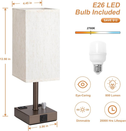 Bedside Table Lamps Set of 2 for Bedroom - Dimmable, USB C+A, 2 AC Outlets