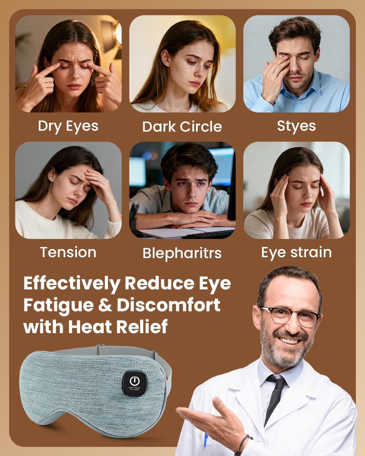 Cordless Heated Eye Mask with 1500mAh Large Battery, 4 Heat Levels & 100% Blackout for Dry Eyes Relief, Fast Heating Eye Heating Pad with 2 Washable Covers for Sleep, Travel, MGD, Blepharitis