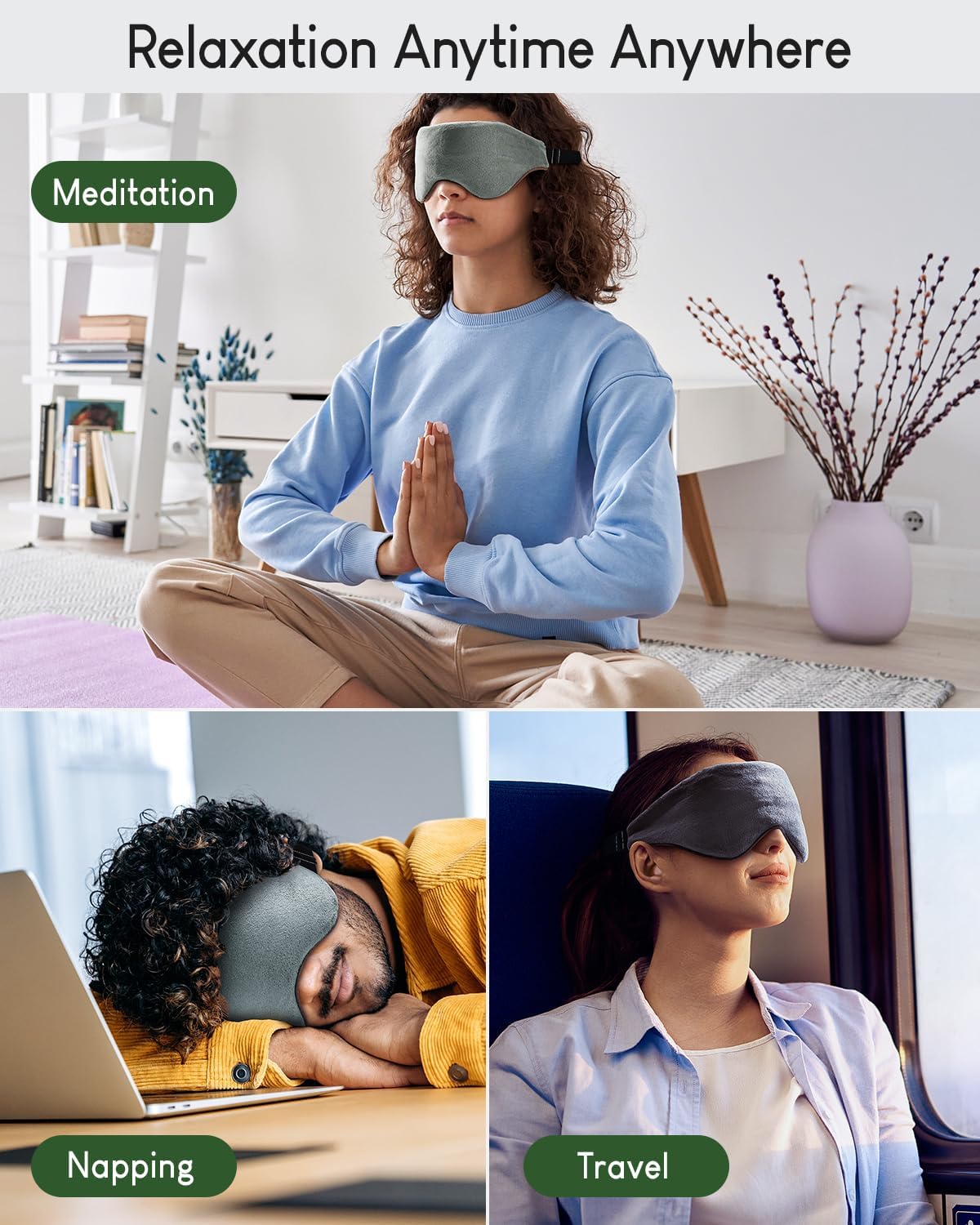 Sivio Weighted Eye Mask for Sleeping, Cooling & Cozy Reversible Blackout Sleep Mask for Women & Men, Microwave Freezable Heavy Blindfold for Airplane, Travel, Meditation, 0.55lb, Grey