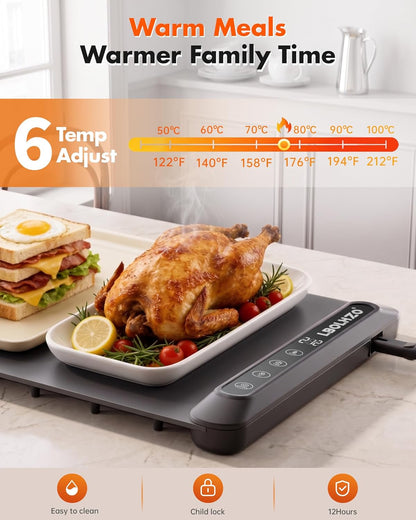 Warming Mat For Food Extra Large 36"x16" 580W Food Warming Mat With Heat Resistant Pad,Chafing Dishes for Buffet 6 Temp 6 Hour,Roll Up Food Warmers for Parties Buffet for Catering Gatherings