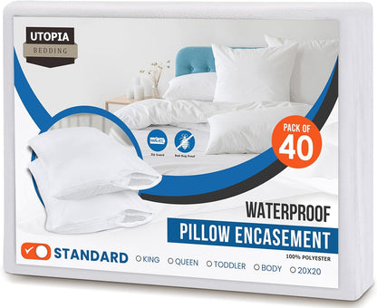 Set of 4 Pillow Protectors with Zipper Standard Size, Bed Bug and Dust Mite Proof Pillow Covers, Ultra Soft Pillow Encasements, Moisture Wicking and Waterproof Pillow Cases by Utopia Bedding (White)
