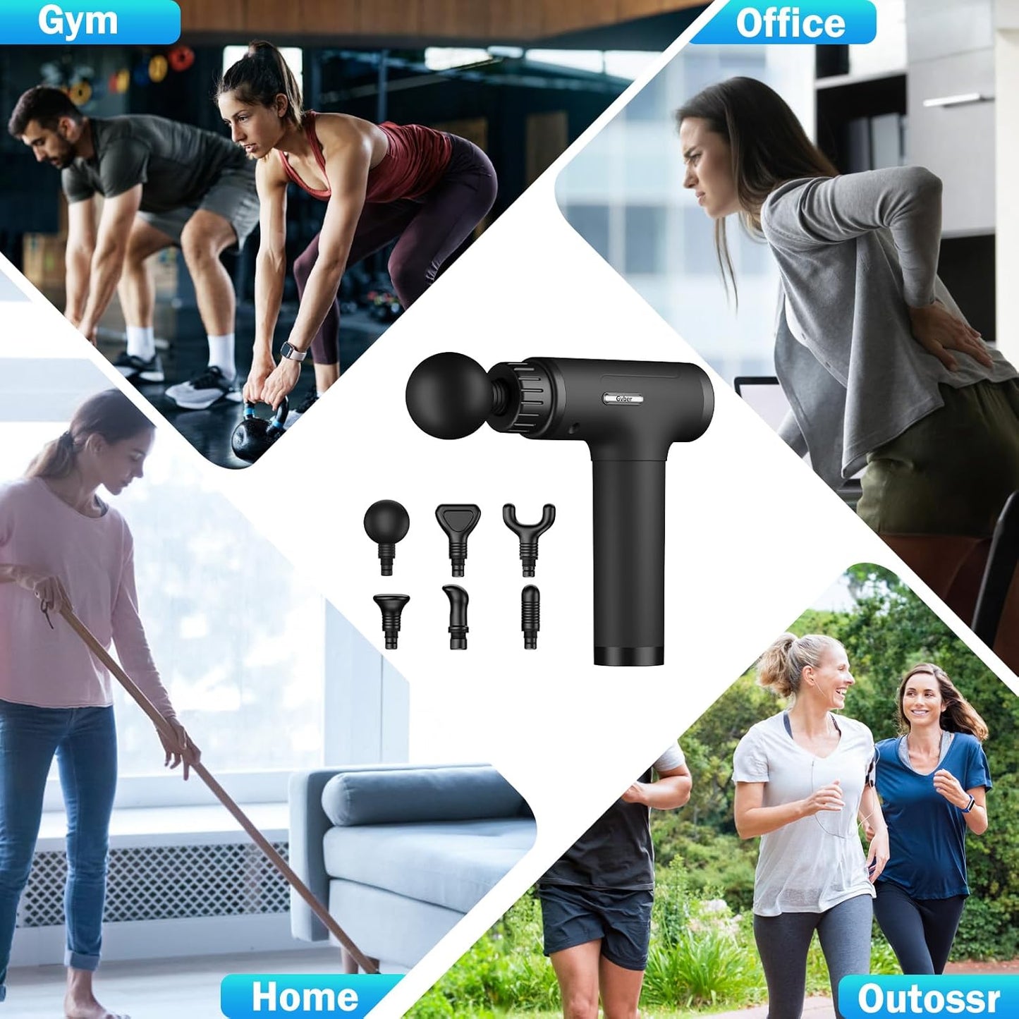 Gvber Massage Gun, Massage Gun Deep Tissue, Handheld Back Massager for Athletes, Percussion Muscle Massager with 6 Attachments & 30 Speed (Black)