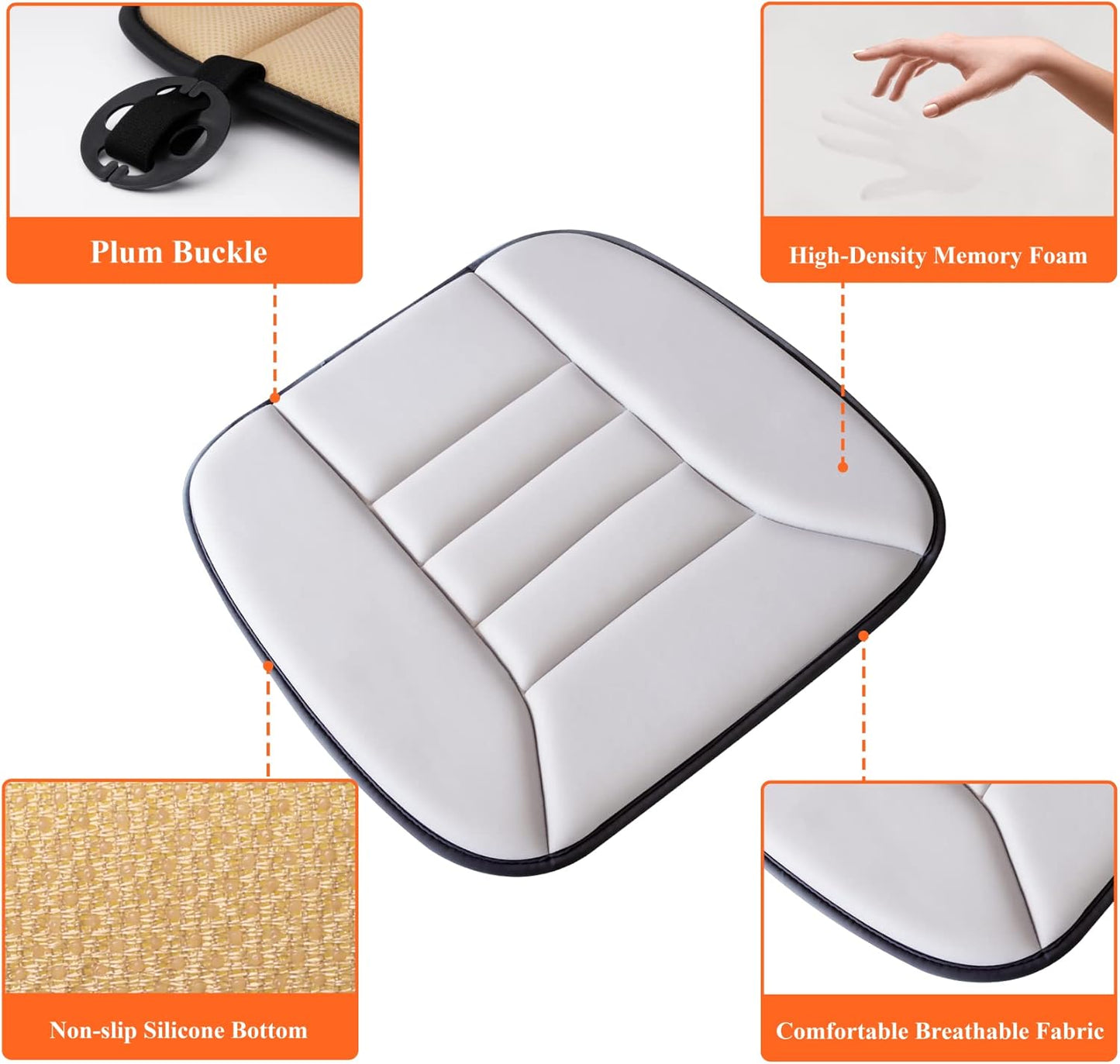 kingphenix Car Seat Cushion with 1.2inch Comfort Memory Foam, Seat Cushion for Car and Office Chair (Black)