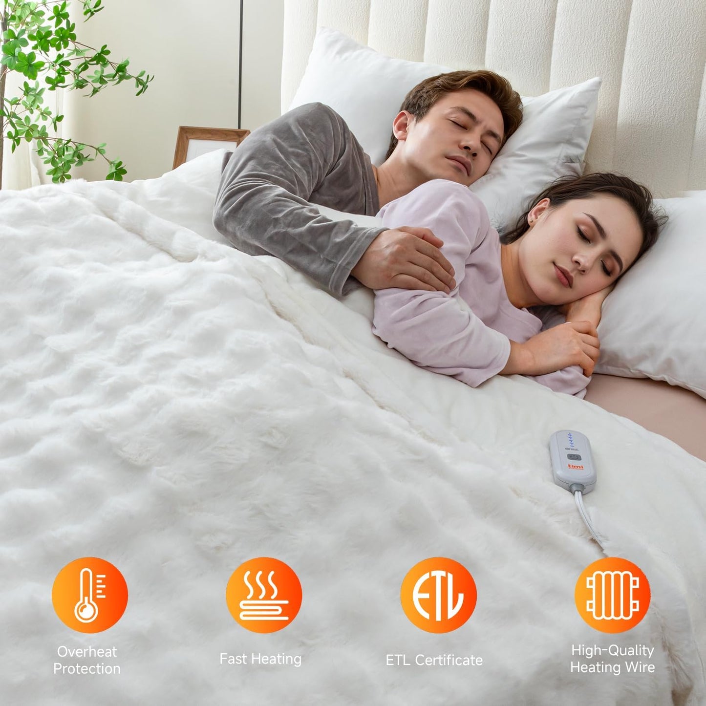 Heated Blanket Electric Throw- 50"x60" Soft Thick Bubble Electric Blanket for Sofa with 5 Heat Levels & 4 Hours Auto-Off Overheat Protection, Warm Cozy Gifts, Light Grey
