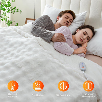 Heated Blanket Electric Throw- 50"x60" Soft Thick Bubble Electric Blanket for Sofa with 5 Heat Levels & 4 Hours Auto-Off Overheat Protection, Warm Cozy Gifts, Light Grey