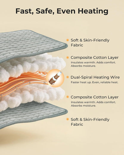Electric Heating Pad for Back Pain and Period Cramps, Fast Heating Relief Shoulder, Muscle Aches, Arthritis Pain, 6 Heat Settings, 4 Timers, Moist & Dry Use, Machine Washable, 12"x 24"