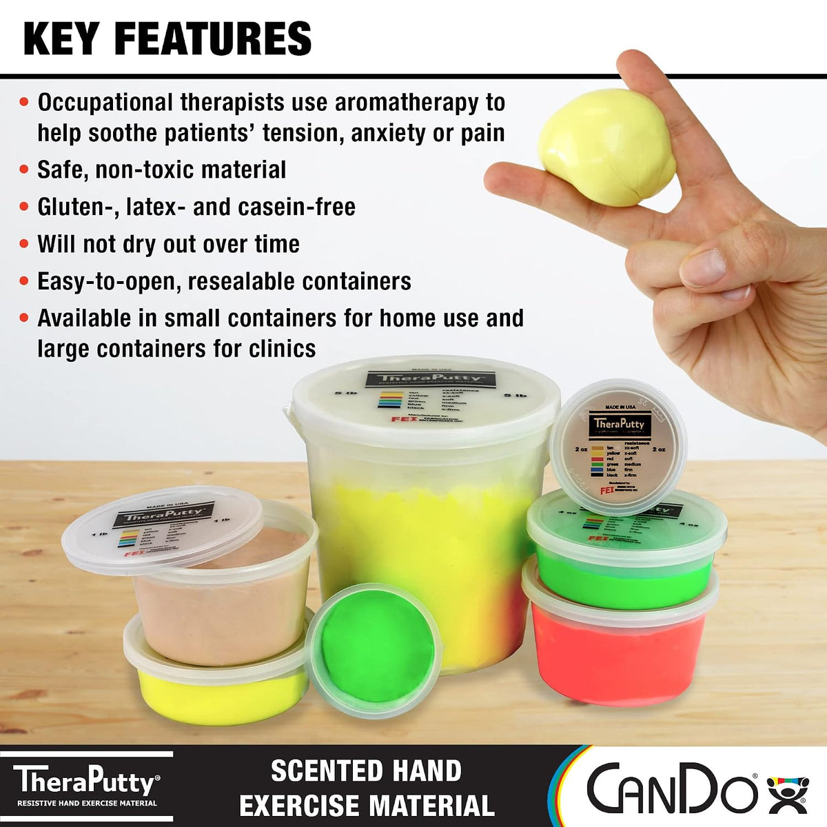 CanDo TheraPutty Scented Hand Exercise Putty For Rehabilitation, Exercises, Hand Therapy, Occupational Therapy, Banana Yellow X-Soft 1lb