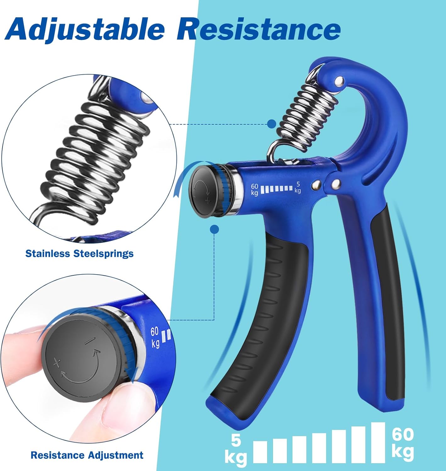 AIXPI Grip Strength Trainer, Hand Grip Exerciser Strengthener with Adjustable Resistance 11-132 Lbs (5-60kg), Forearm Strengthener, Hand Exerciser for Muscle Building and Injury Recover 2 Pack