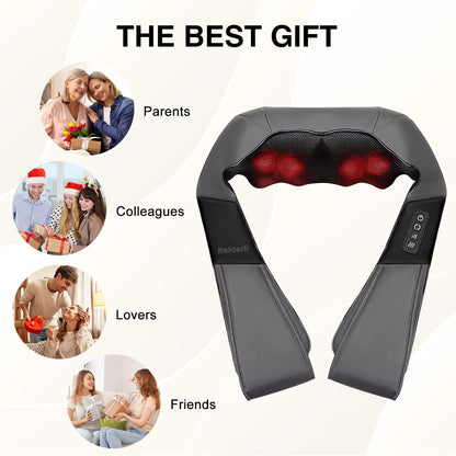 Nekteck Shiatsu Neck Massager with Heat for Pain Relief Deep Tissue, 2026 Upgraded 3D Back Shoulder Kneading Massage Pillow, Body Muscle Relaxation Tools Gifts for Him Her, Blue (NOT Cordless)