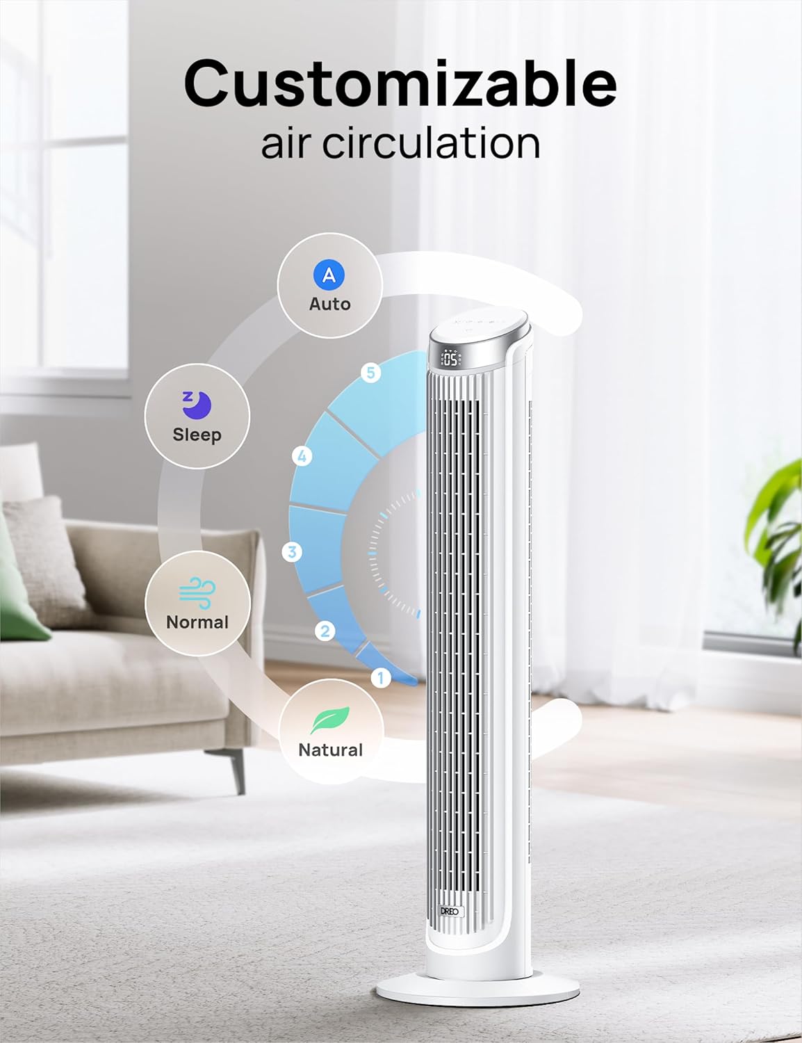 DREO Tower Fan for Bedroom, 90° Oscillating Fans that Blow Cold Air, 5 Speeds, 4 Modes with 26ft/s Velocity, 12H & 28dB Quiet Timer, Remote, Touch, 40" Standing Floor Fan for Home Office, Black