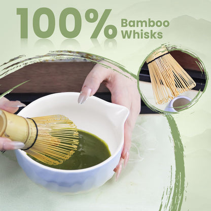 Matcha Whisk Set – Ceramic Matcha Bowl with Pour Spout, Bamboo Whisk, Whisk Holder, Scoop, Sifter – Japanese Matcha Kit for Beginners (Pink)