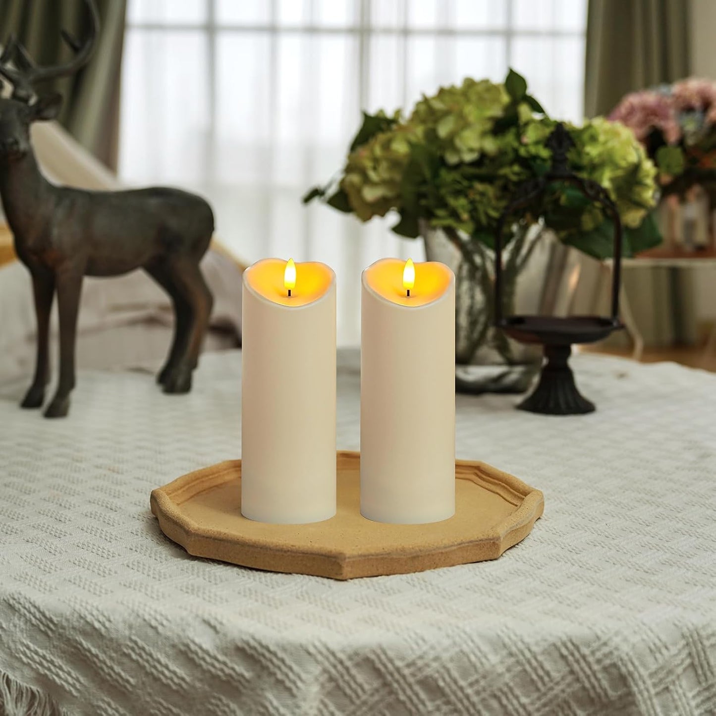 Homemory 6"x3" Outdoor Waterproof Flameless Candles, LED Candles, Battery Operated Candles with Remote and Timers, Electric Fake Plastic Pillar Candles, Ivory White, Set of 2