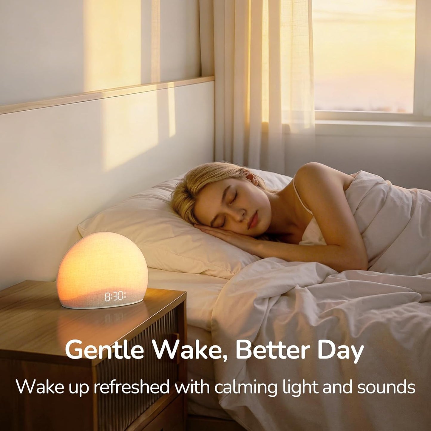 HOUSBAY Sunrise Alarm Clock Radio for Bedroom – Wake Up Naturally with Gentle Light & Nature Sounds, Relax with Bluetooth Speaker & Night Light