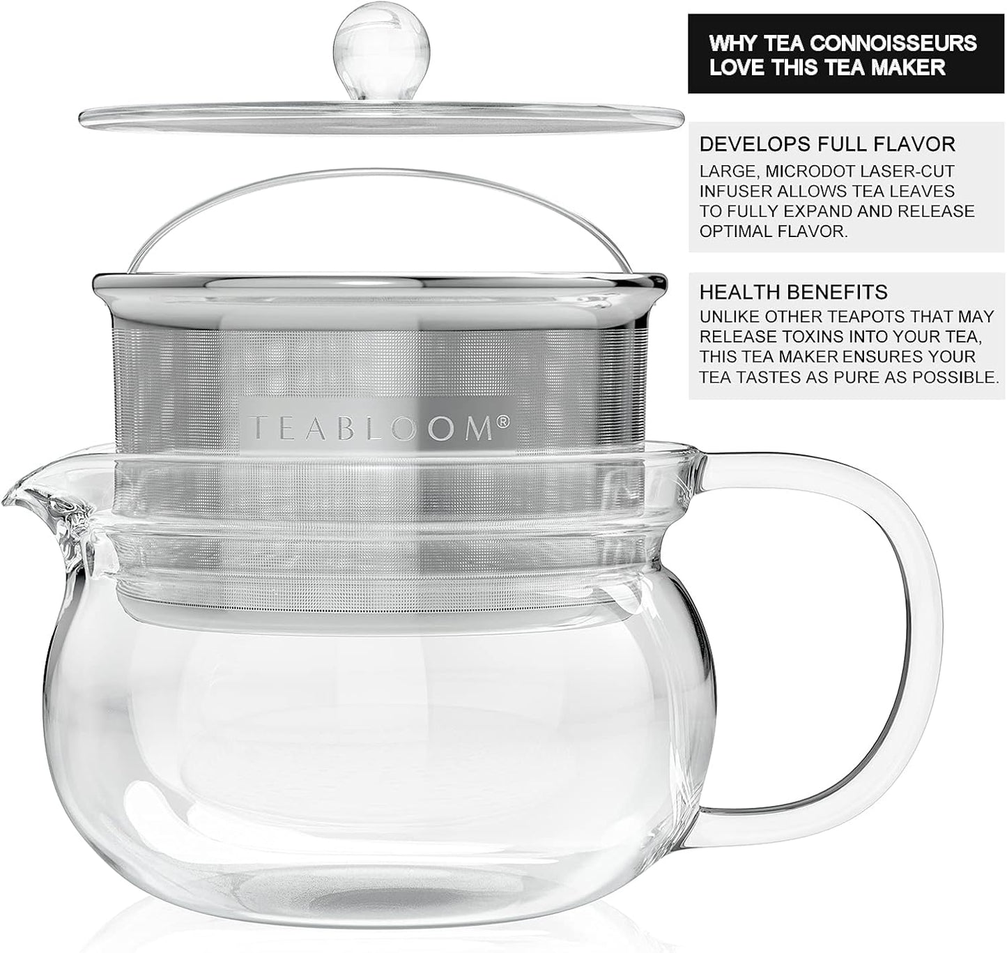 Teabloom Kyoto 2-in-1 Tea Kettle and Tea Maker – Glass Teapot with Removable Loose Tea Infuser – Tea Connoisseur's Choice