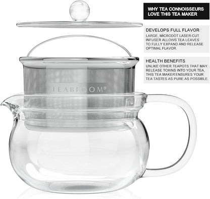 Teabloom Kyoto 2-in-1 Tea Kettle and Tea Maker – Glass Teapot with Removable Loose Tea Infuser – Tea Connoisseur's Choice