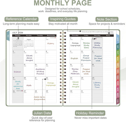 Planner 2026-2027, Weekly and Monthly Calendar Planner, JUL 2026 - JUN 2027 | A5(6.3'' x 8.5''), Hardcover, Agenda Book, Sprial Bound, Inner Pocket, Office and School Use