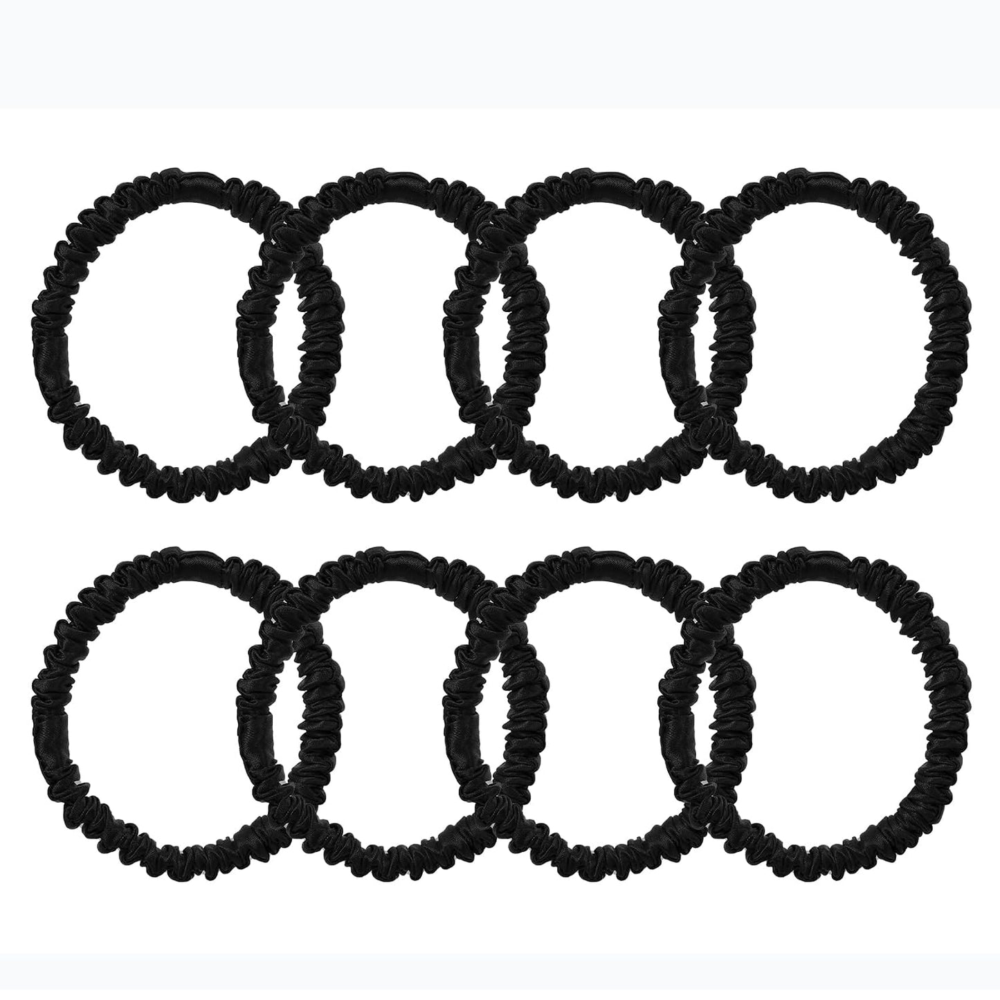 8 Pcs 100% Pure Mulberry Silk Hair Scrunchies for Women & Girls - Silky Hair Ties for Thick, Thin or Curly Hair - Bulk Pack Satin Sleepy Scrunchies in Black
