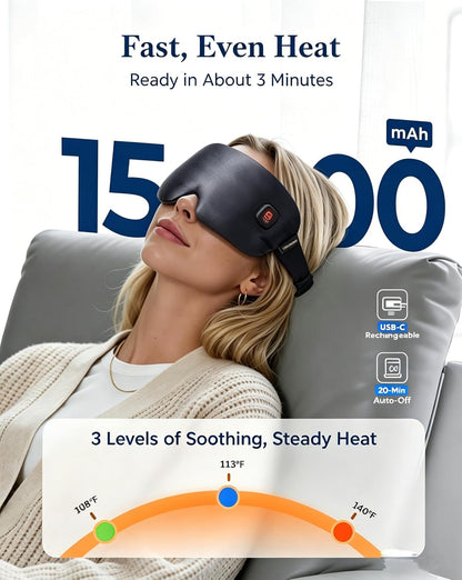Heated Eye Mask for Dry Eyes, Silk Cordless Moist Warm Eye Compress, FSA Eligible HSA, Rechargeable & Washable, Soothing Relief for Migraine & Tired Eyes, Ideal for Home, Bedtime & Travel, Gray