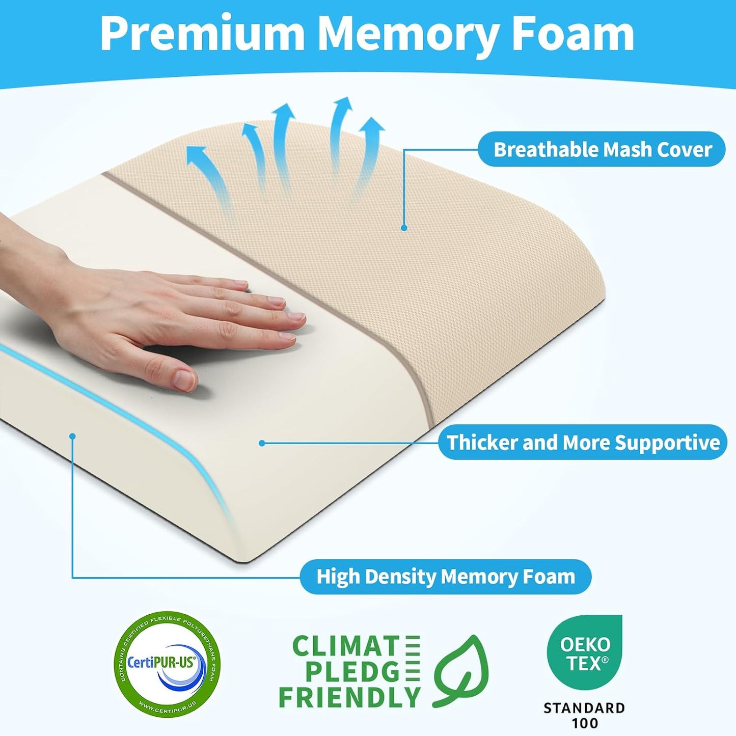 TranquilRelax Large Seat Cushion, Memory Foam Cushion for Long Sitting Hours on Office Chair, Car Seat, Non-Slip Chair Pad for Sciatica, Coccyx, Tailbone Pain Relief & Post-Surgery Recovery (Black)