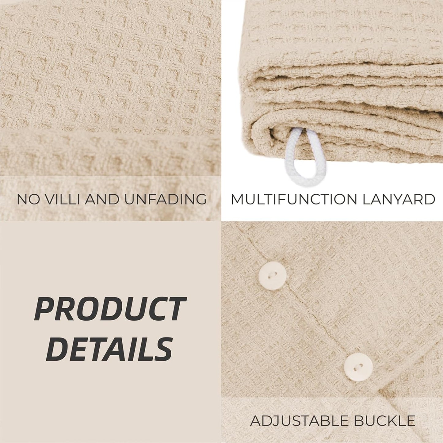 MaopaoBeauty Hair Towel Wrap for Women Long&Thick Hairs Head Wrap 1Pack Super Absorbent Hair Drying White Waffle Bath Towels for Curly Quick Dry Hair Drying Towels with Button