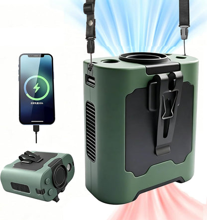 BTQILEYO Portable Waist Fan Clip On, 10000mAh Rechargeable Wearable Shirt Fan with Light, 16000RPM Powerful 5 Speed Belt Fans Personal Cooling Fans for Outdoor Jobsite Camping Travel MAX 40H