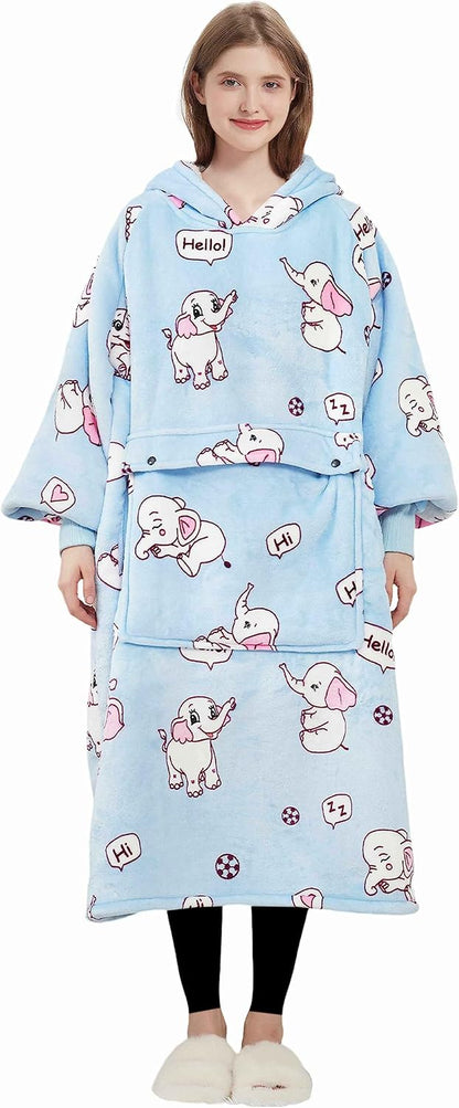 KFUBUO Wearable Blanket Hoodie for Adults Sherpa All Patterns Cat Oversized Sweatshirt Blanket with Pockets for Women